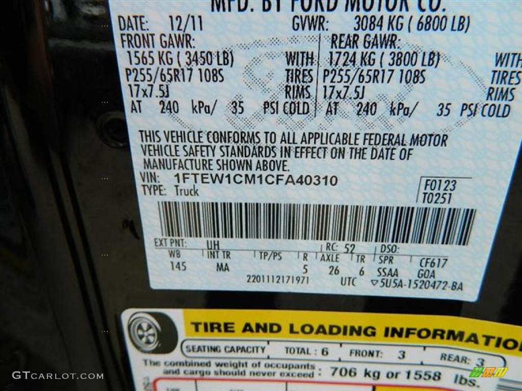 2012 F150 Color Code UH for Tuxedo Black Metallic Photo #59960445