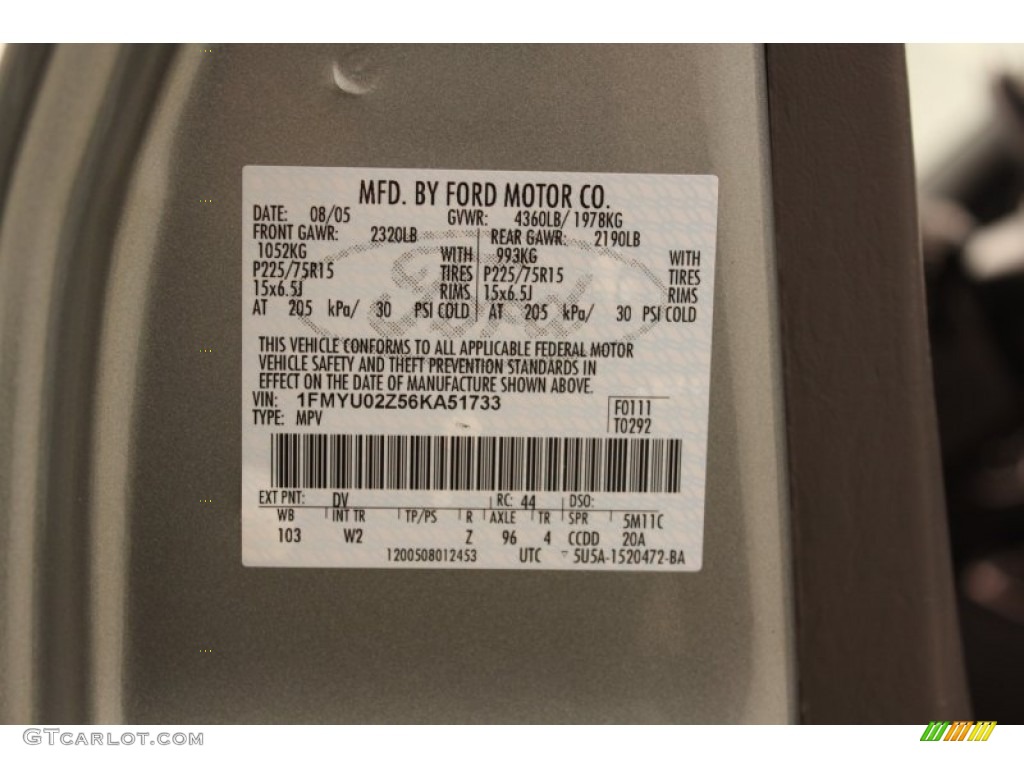 2006 Escape Color Code DV for Titanium Green Metallic Photo #59960729