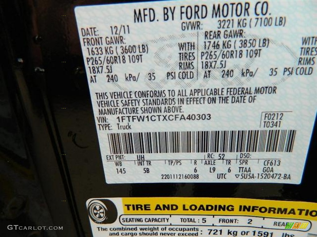 2012 F150 Color Code UH for Tuxedo Black Metallic Photo #59960745