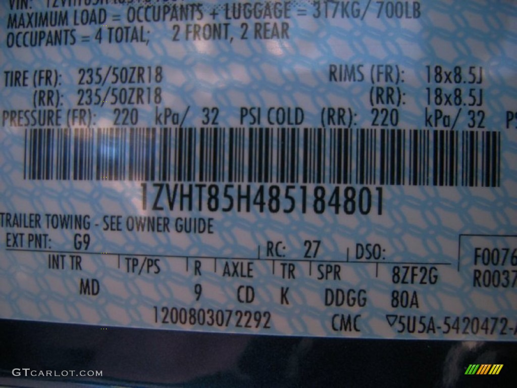 2008 Mustang Color Code G9 for Vista Blue Metallic Photo #59969416