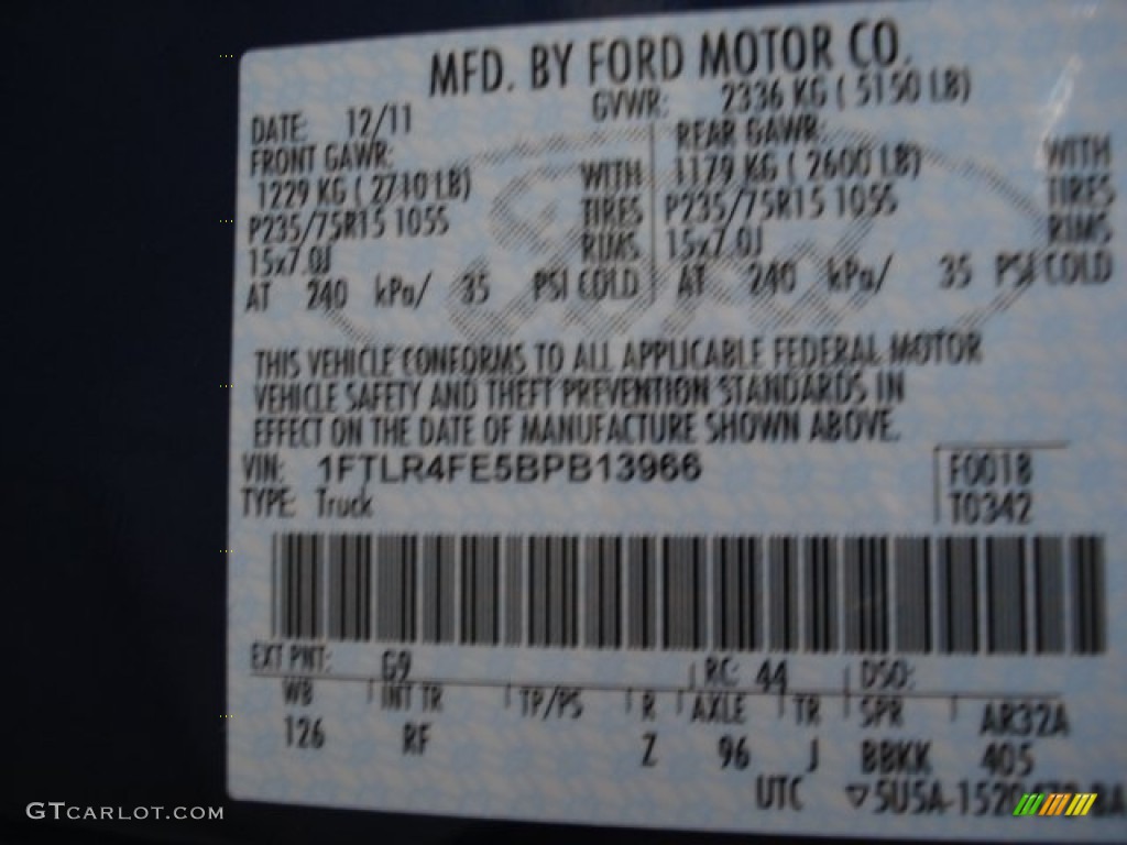 2011 Ranger Color Code G9 for Vista Blue Metallic Photo #59970004