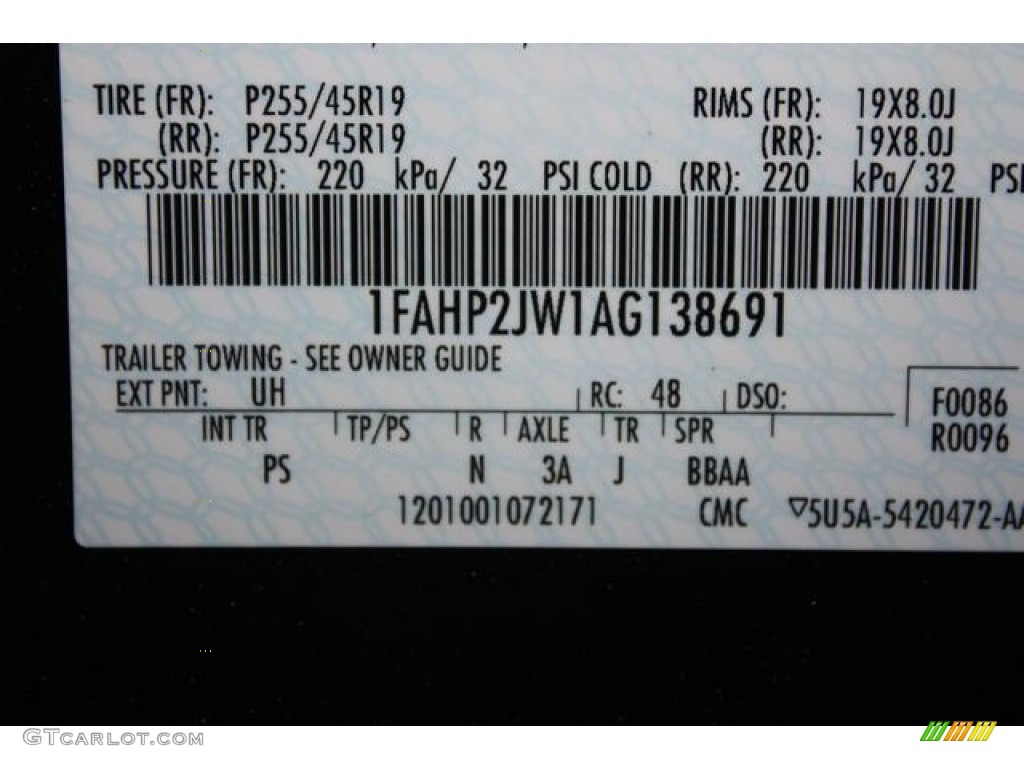 2010 Taurus Color Code UH for Tuxedo Black Metallic Photo #59972923