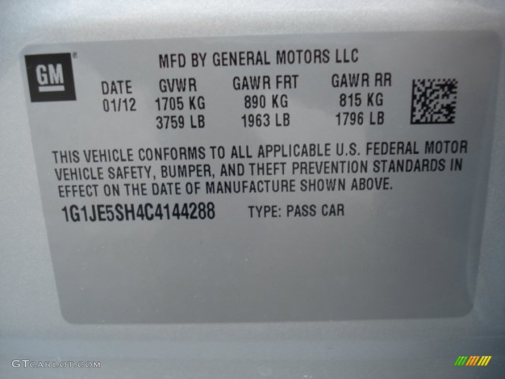 2012 Chevrolet Sonic LTZ Sedan Info Tag Photo #59974827