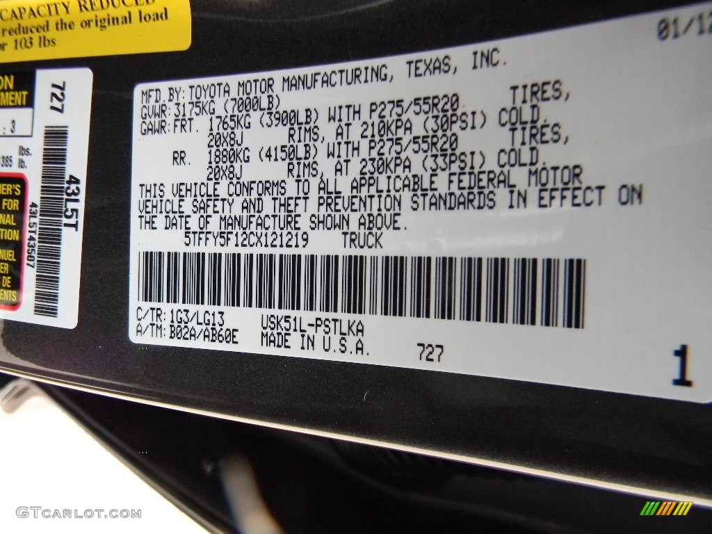 2012 Toyota Tundra Platinum CrewMax Color Code Photos