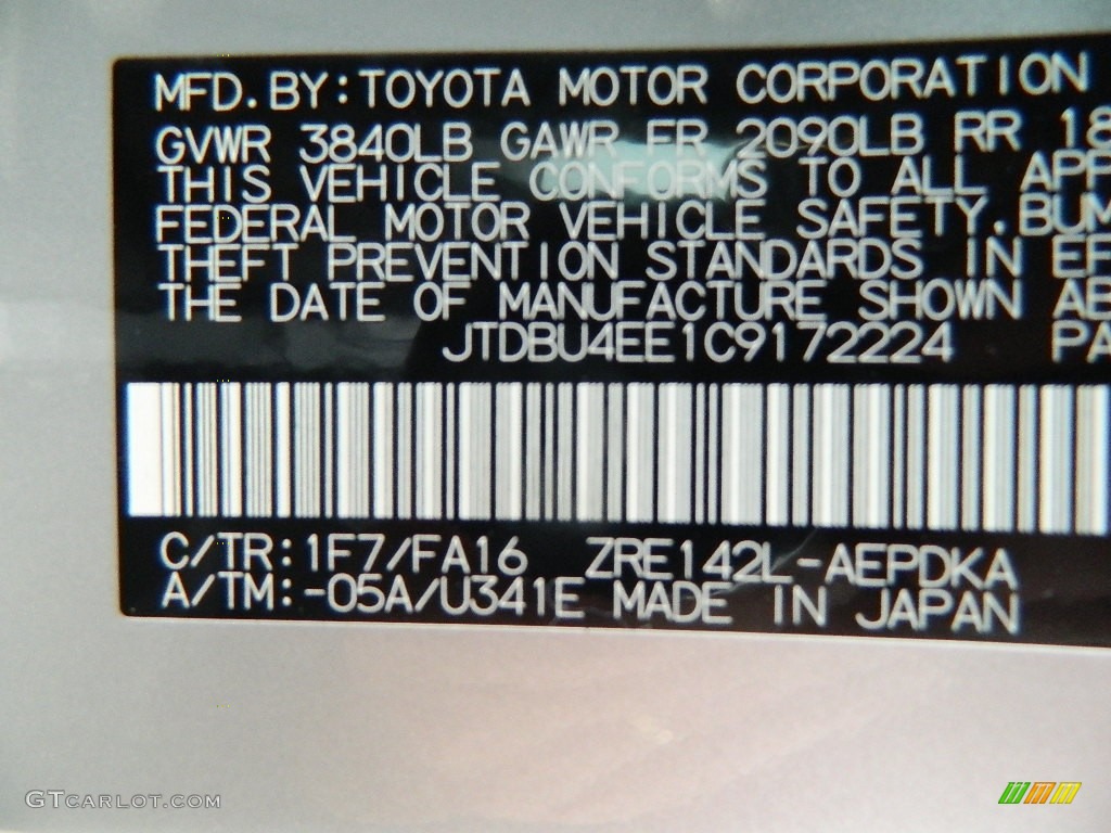 2012 Toyota Corolla Standard Corolla Model Color Code Photos