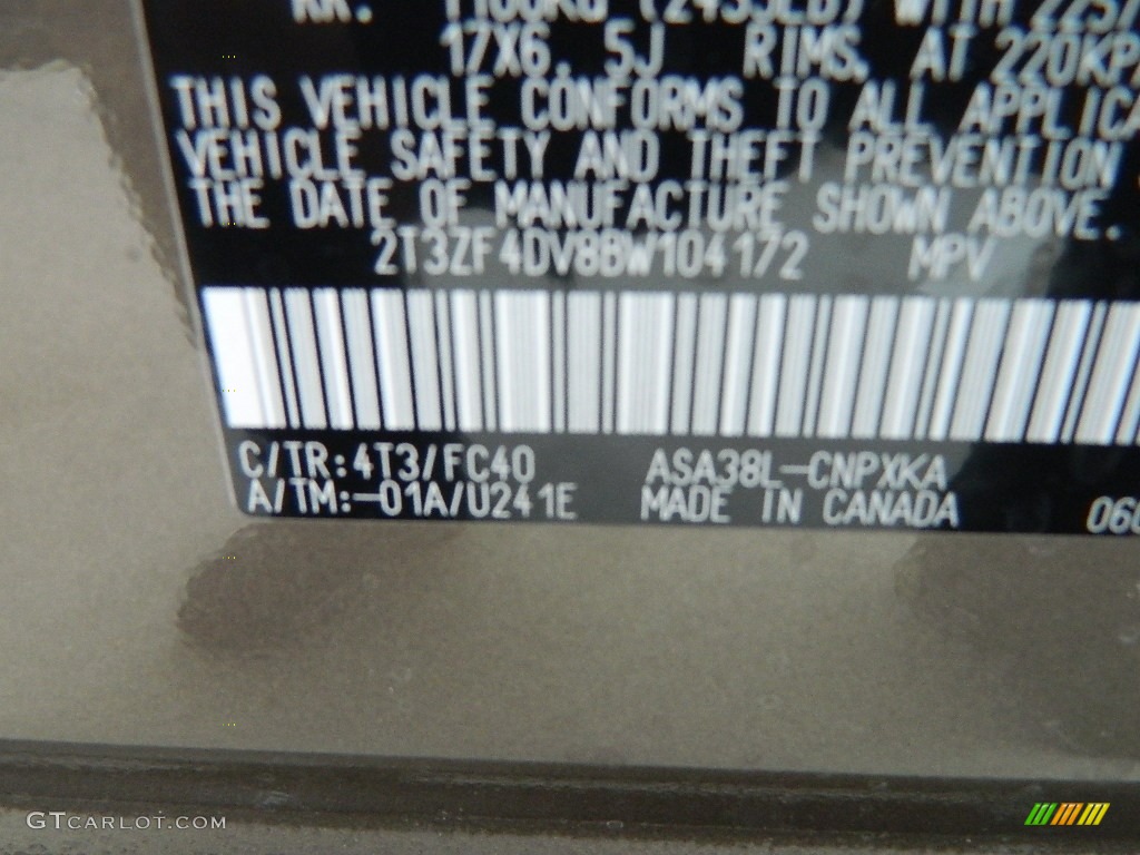2011 Toyota RAV4 I4 Color Code Photos