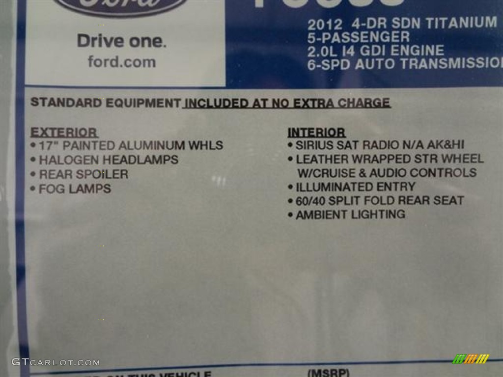 2012 Ford Focus Titanium Sedan Window Sticker Photo #60004334
