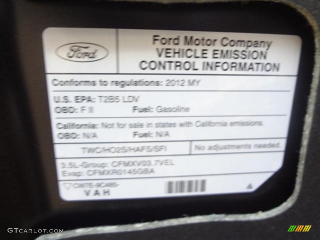 2012 Ford Taurus SE Info Tag Photo #60005072