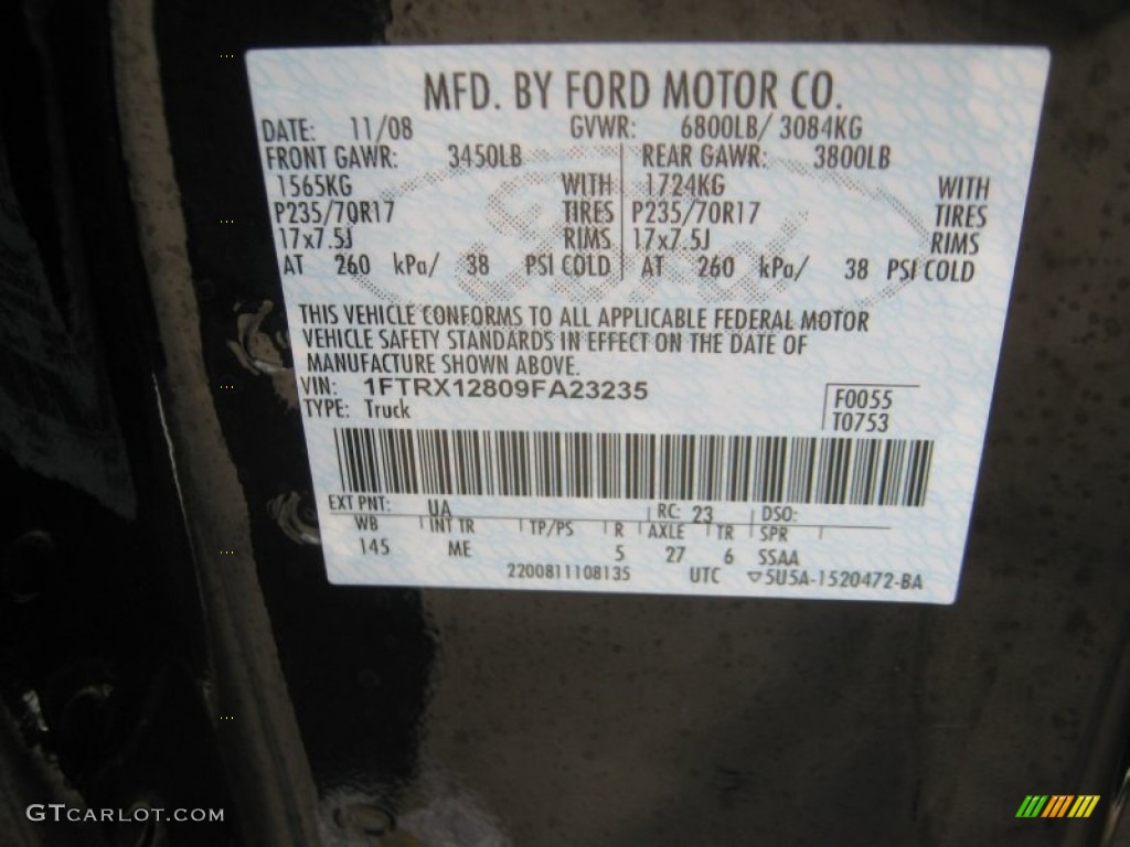 2009 Ford F150 XLT SuperCab Color Code Photos