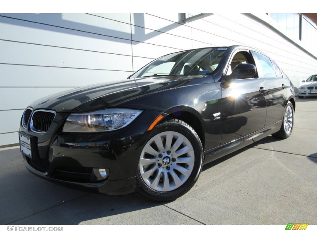 2009 3 Series 328xi Sedan - Black Sapphire Metallic / Beige photo #1