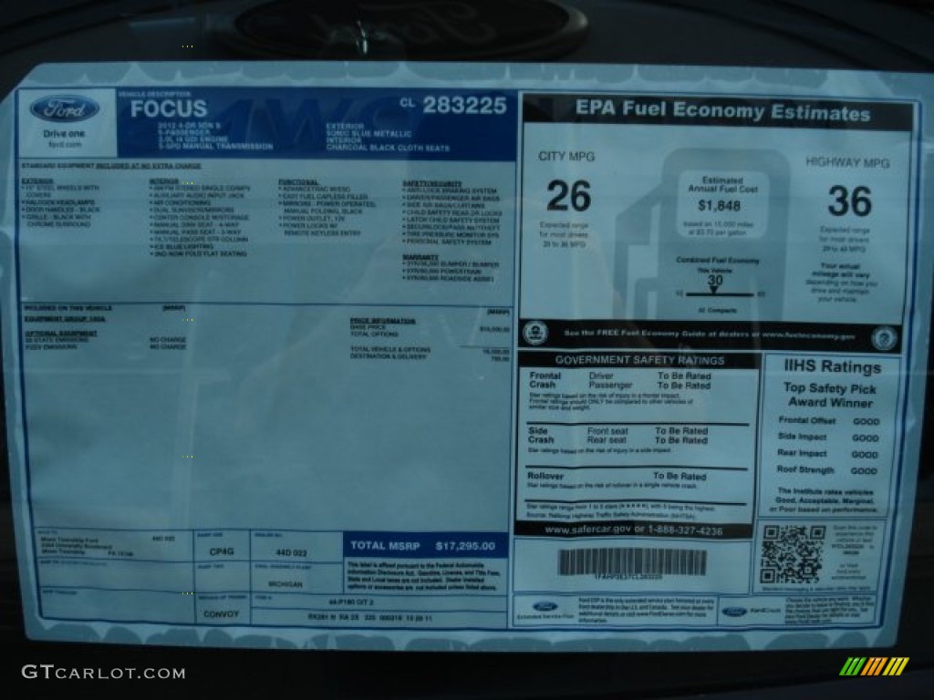 2012 Ford Focus S Sedan Window Sticker Photo #60009943