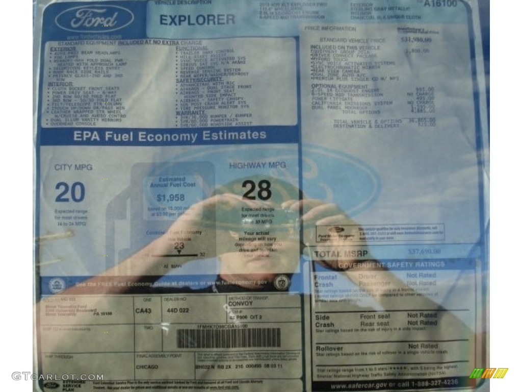 2012 Ford Explorer XLT EcoBoost Window Sticker Photo #60011797