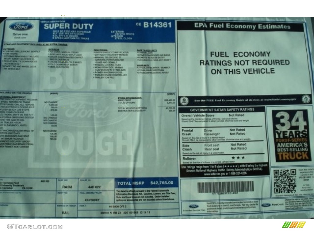2012 Ford F250 Super Duty XLT SuperCab 4x4 Window Sticker Photo #60011965