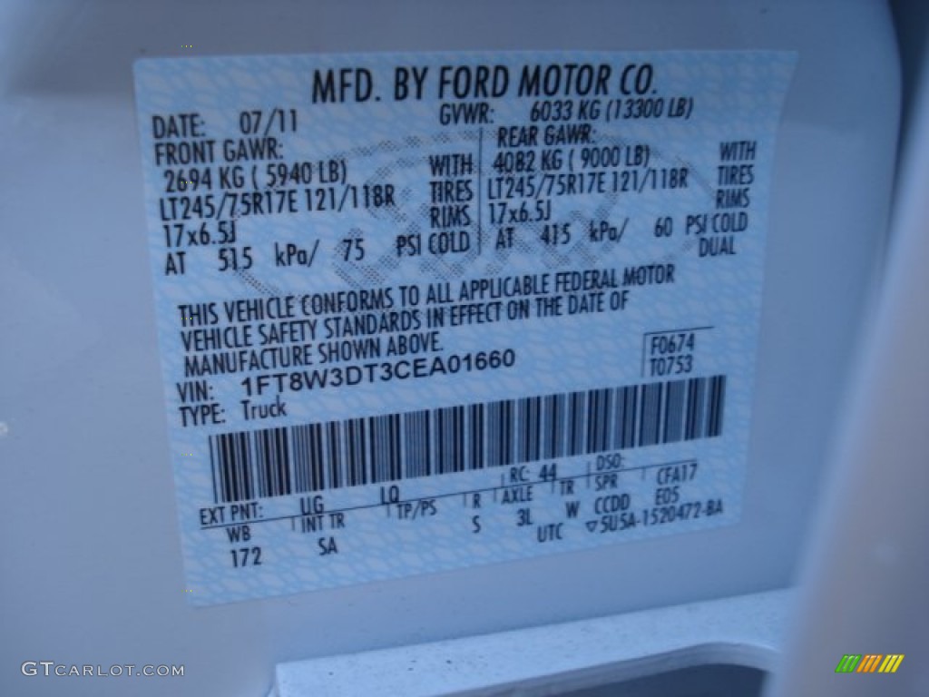 2012 F350 Super Duty Color Code UG for White Platinum Metallic Tri-Coat Photo #60012667