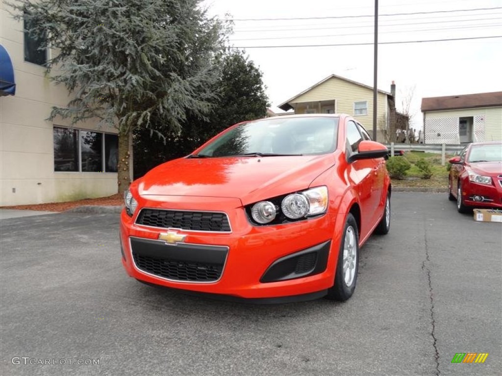 Inferno Orange Metallic 2012 Chevrolet Sonic LT Sedan Exterior Photo #60014497