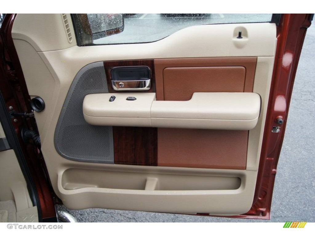 2005 Ford F150 King Ranch SuperCrew 4x4 Castano Brown Leather Door Panel Photo #60015613