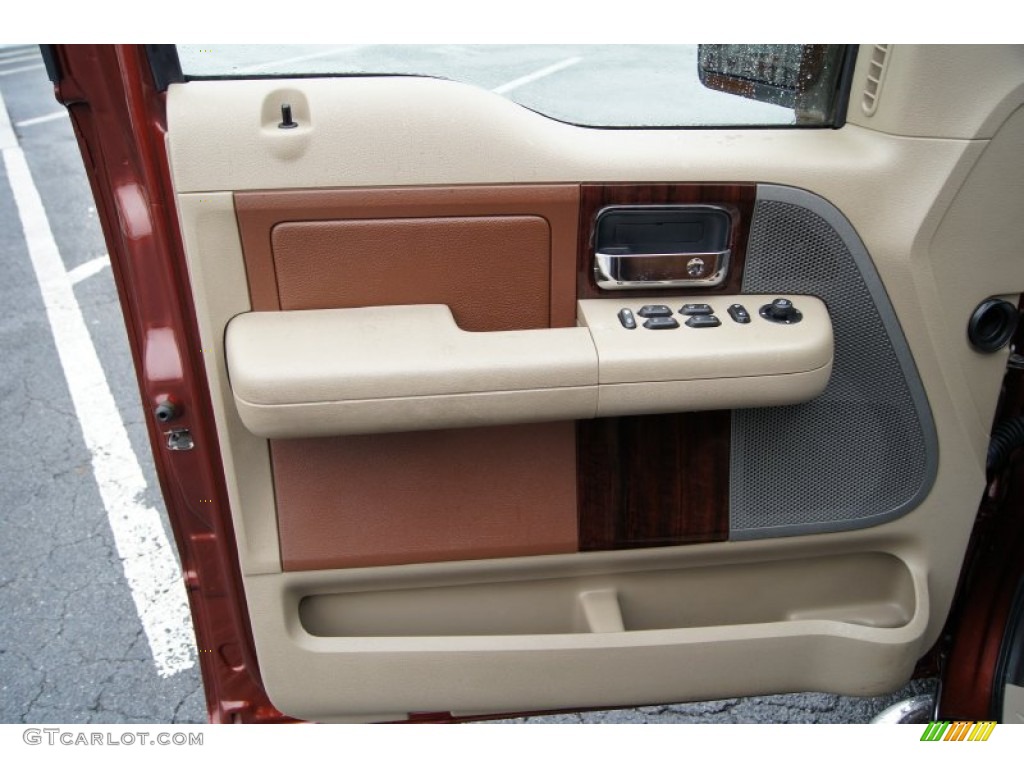 2005 Ford F150 King Ranch SuperCrew 4x4 Castano Brown Leather Door Panel Photo #60015691