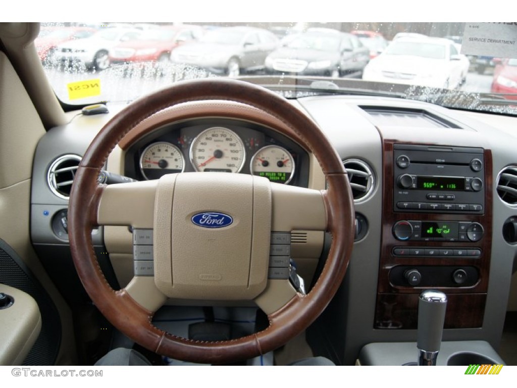 2005 Ford F150 King Ranch SuperCrew 4x4 Castano Brown Leather Steering Wheel Photo #60015751