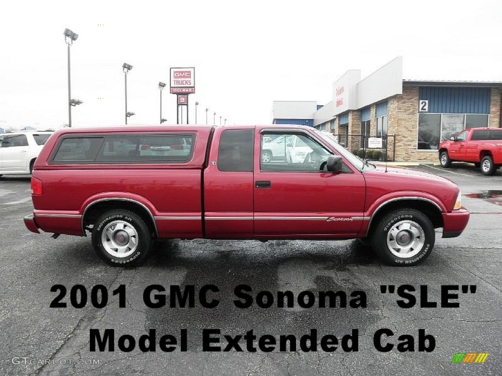 2001 Sonoma SL Extended Cab - Cherry Red Metallic / Graphite photo #1