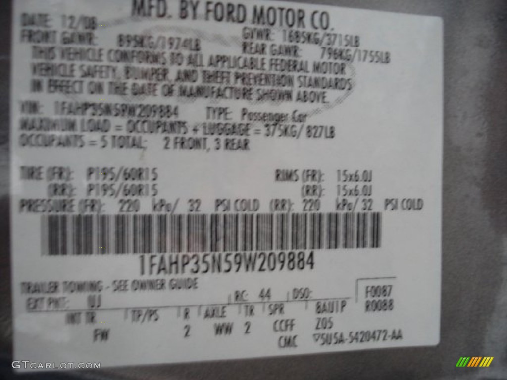 2009 Focus Color Code UJ for Sterling Grey Metallic Photo #60021557