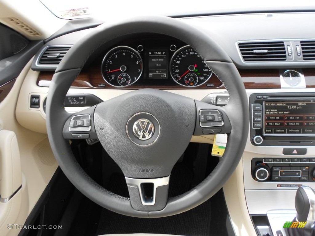 2012 Volkswagen CC Lux Plus Black/Cornsilk Beige Steering Wheel Photo #60022682
