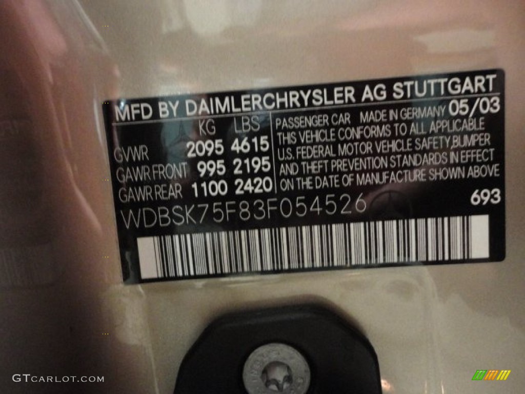2003 SL Color Code 693 for Desert Silver Metallic Photo #60029399