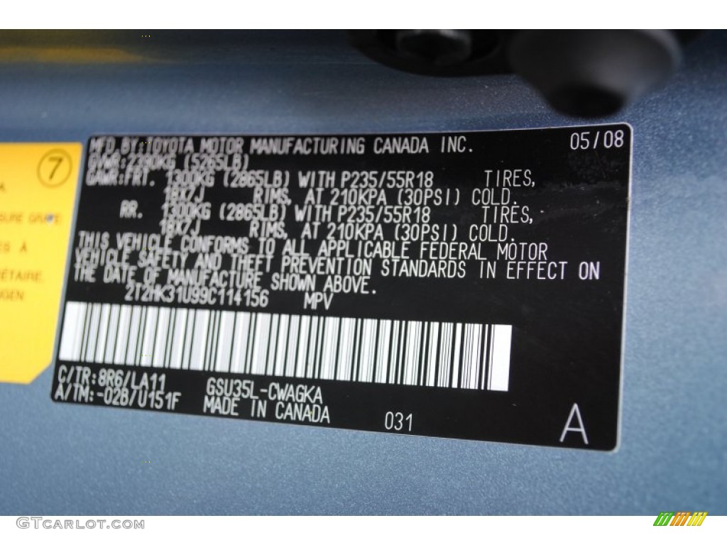 2009 RX Color Code 8R6 for Breakwater Blue Metallic Photo #60030884