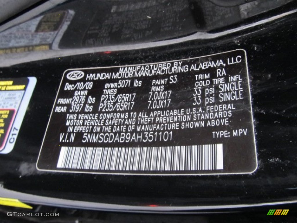 2010 Santa Fe GLS 4WD - Phantom Black Metallic / Gray photo #24