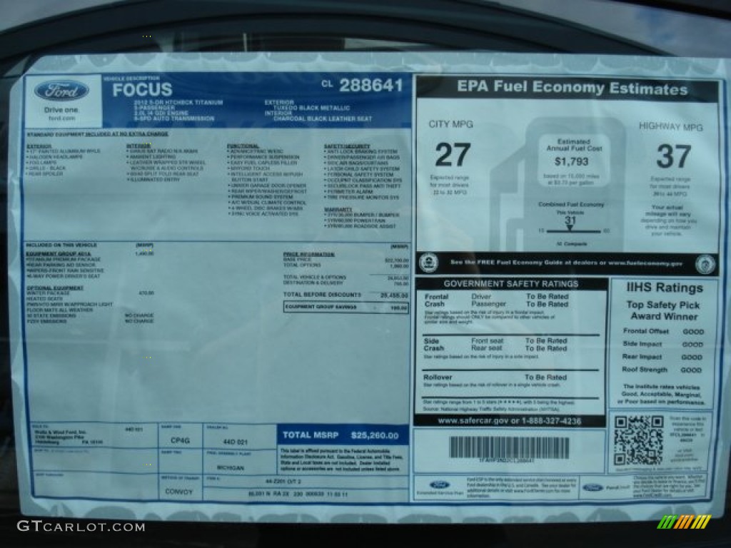 2012 Ford Focus Titanium 5-Door Window Sticker Photo #60044300