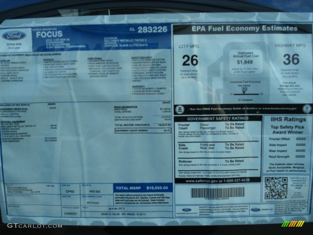 2012 Ford Focus SE Sedan Window Sticker Photo #60044420