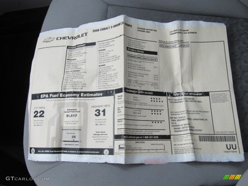 2008 Chevrolet Cobalt LS Coupe Window Sticker Photos