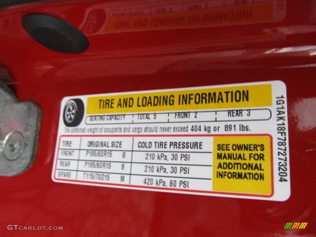 2008 Chevrolet Cobalt LS Coupe Info Tag Photo #60057016