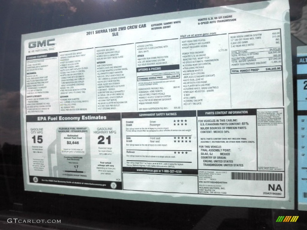 2011 GMC Sierra 1500 SLE Crew Cab Window Sticker Photos