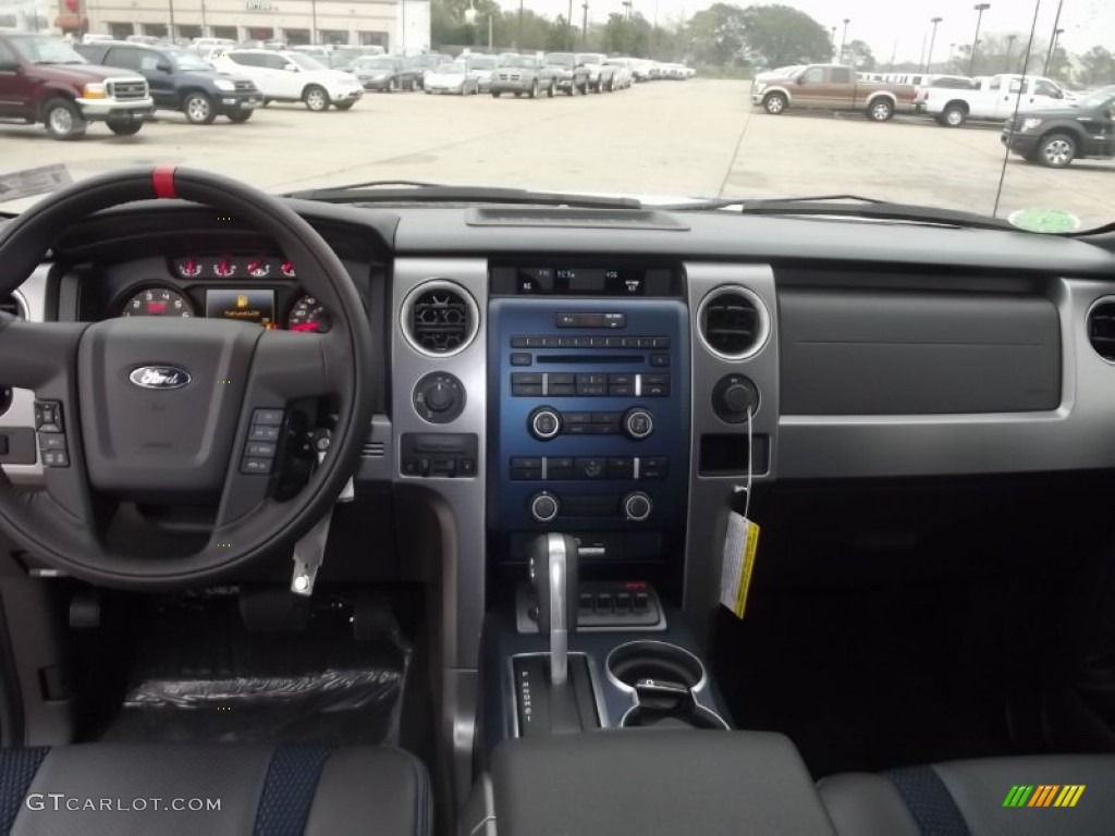2012 Ford F150 SVT Raptor SuperCrew 4x4 Raptor Black Leather/Cloth with Blue Accent Dashboard Photo #60065919