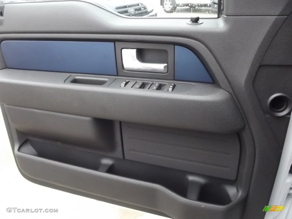 2012 Ford F150 SVT Raptor SuperCrew 4x4 Raptor Black Leather/Cloth with Blue Accent Door Panel Photo #60066045
