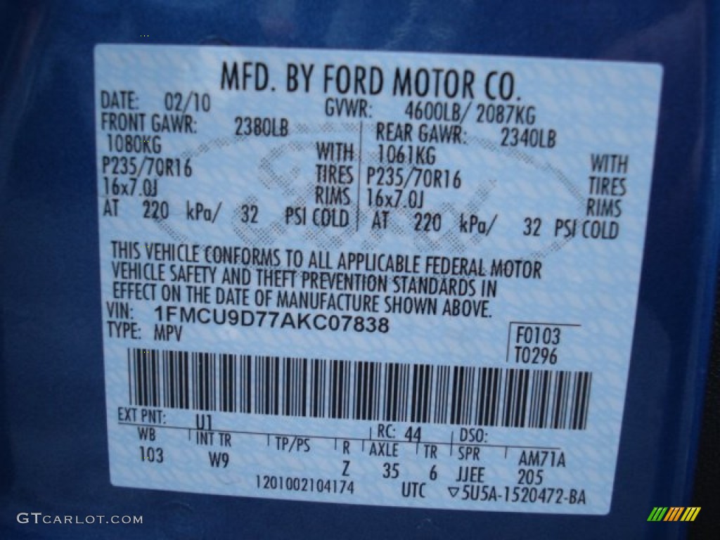 2010 Escape Color Code U1 for Sport Blue Metallic Photo #60066885