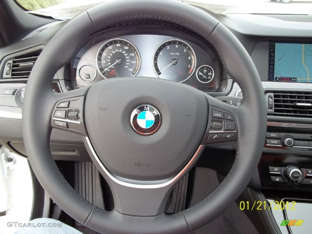 2012 BMW 5 Series 528i Sedan Black Steering Wheel Photo #60073455