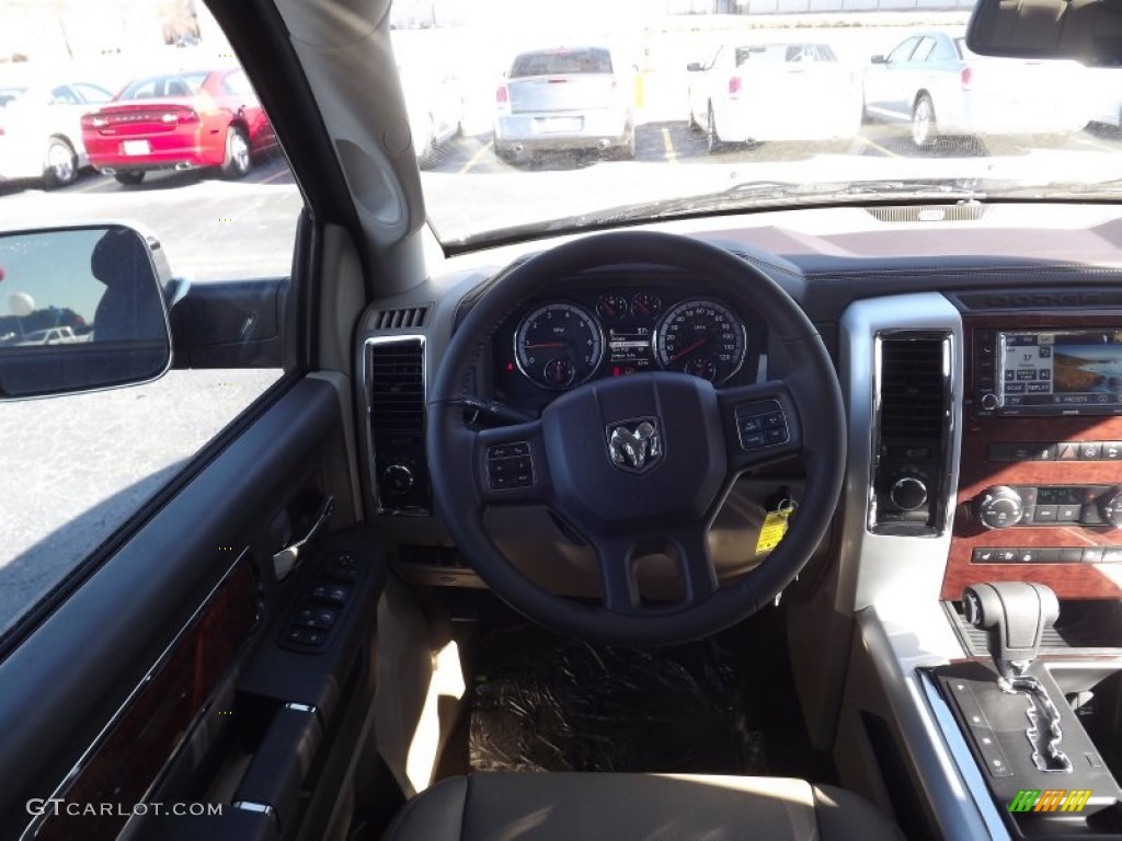 2012 Ram 1500 Laramie Crew Cab 4x4 - Black / Light Pebble Beige/Bark Brown photo #9