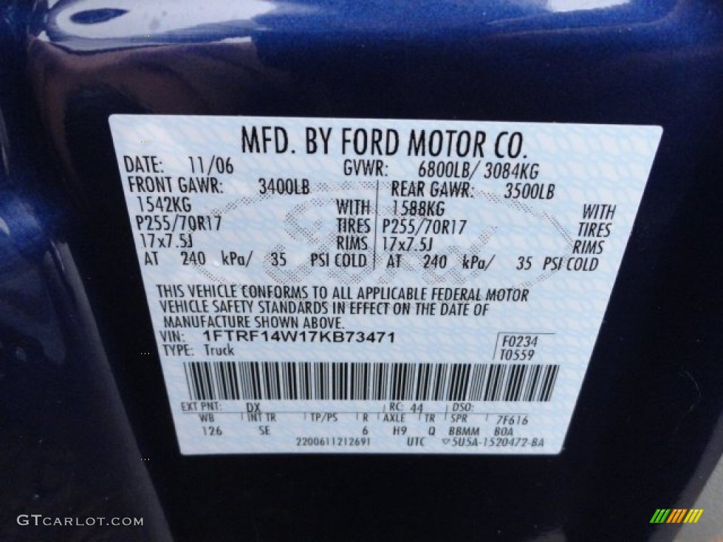 2007 F150 Color Code DX for Dark Blue Pearl Metallic Photo #60081054