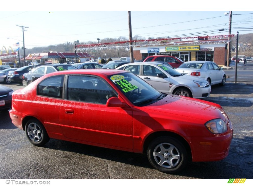 2005 Accent GLS Coupe - Retro Red / Gray photo #3