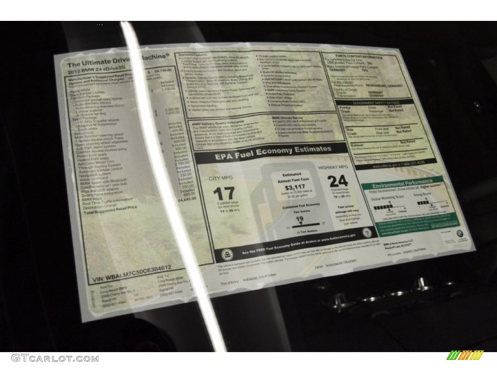 2012 BMW Z4 sDrive35i Window Sticker Photo #60094497