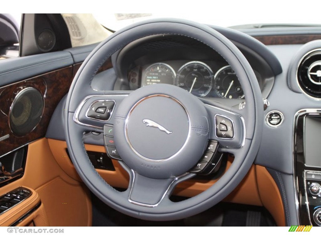 2012 Jaguar XJ XJL Portfolio London Tan/Navy Steering Wheel Photo #60096432