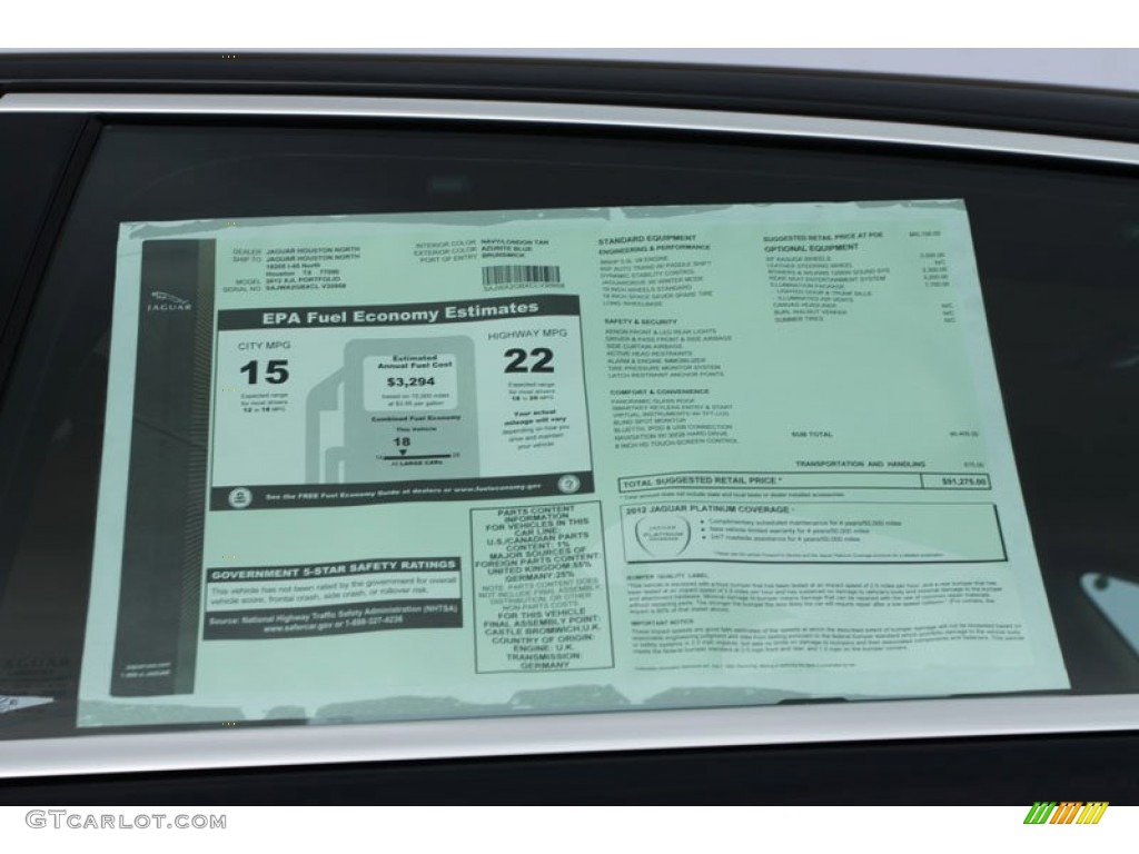 2012 Jaguar XJ XJL Portfolio Window Sticker Photo #60096552