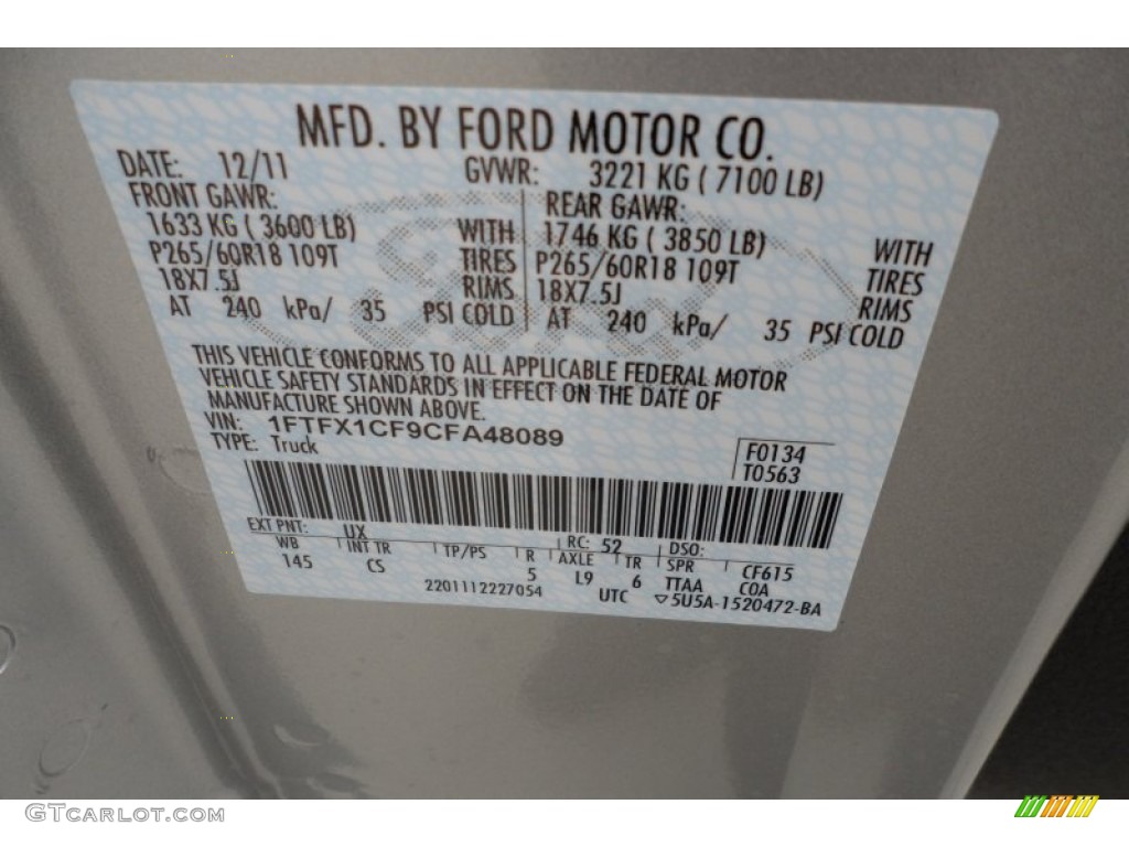 2012 Ford F150 STX SuperCab Color Code Photos