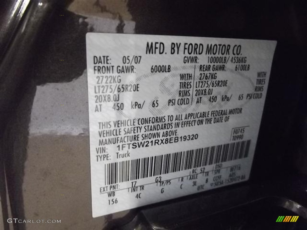 2008 F250 Super Duty Color Code T7 for Dark Stone Metallic Photo #60119433