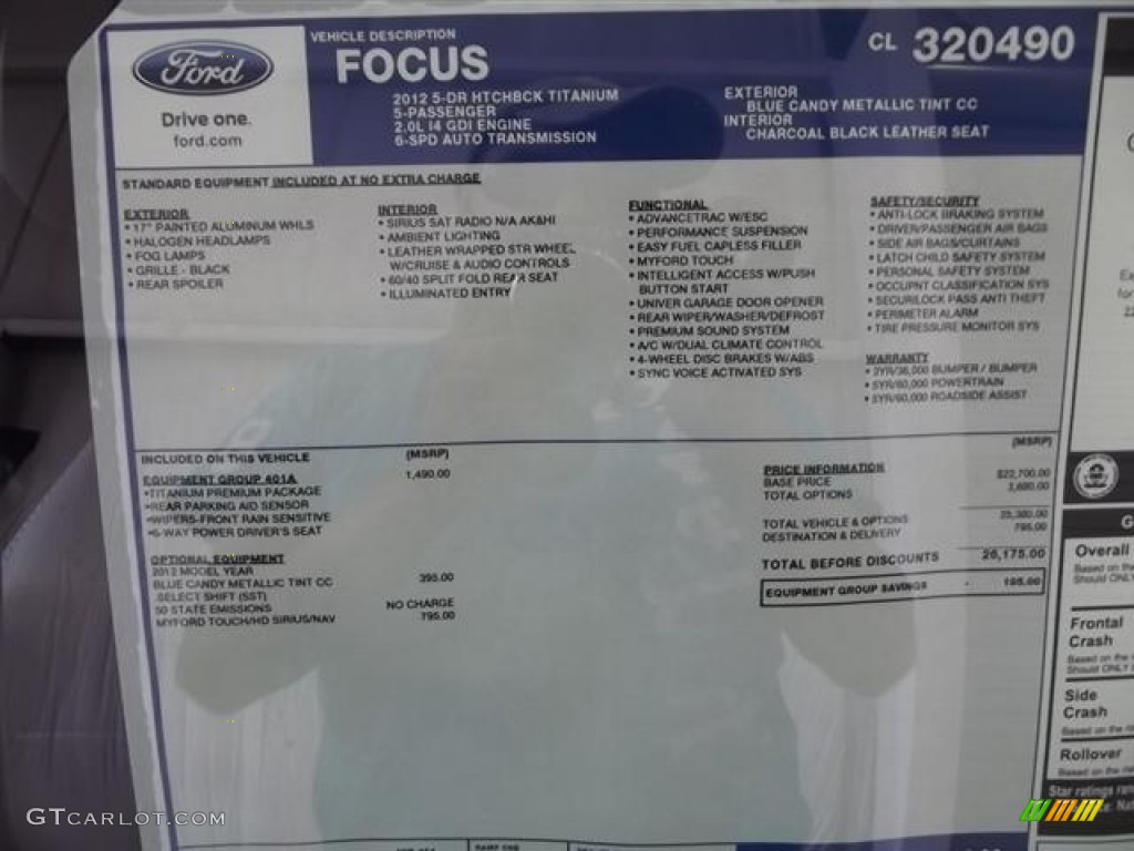 2012 Ford Focus Titanium 5-Door Window Sticker Photo #60121893