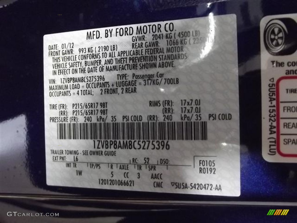 2012 Mustang Color Code L6 for Kona Blue Metallic Photo #60127458