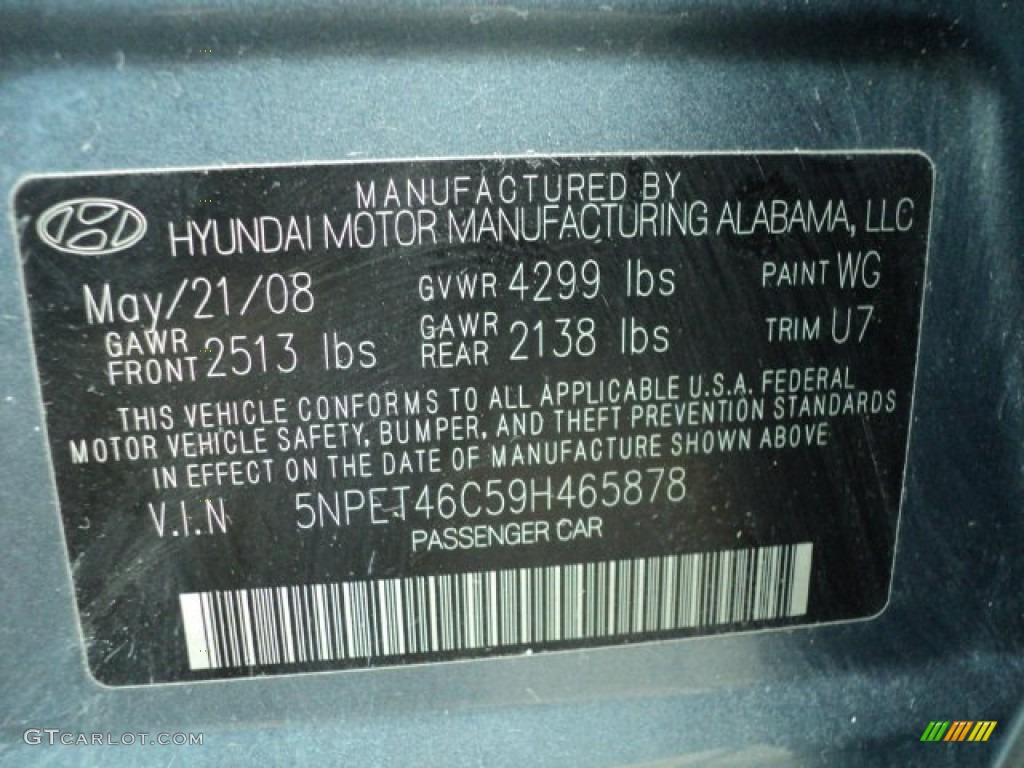 2009 Sonata Color Code WG for Medium Silver Blue Photo #60153840