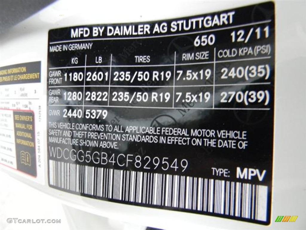 2012 GLK Color Code 650 for Arctic White Photo #60156309