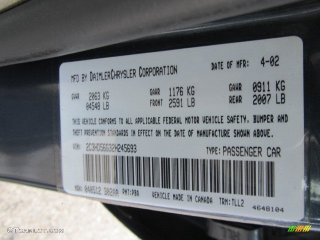 2002 Concorde Color Code PBQ for Steel Blue Pearl Photo #60156714